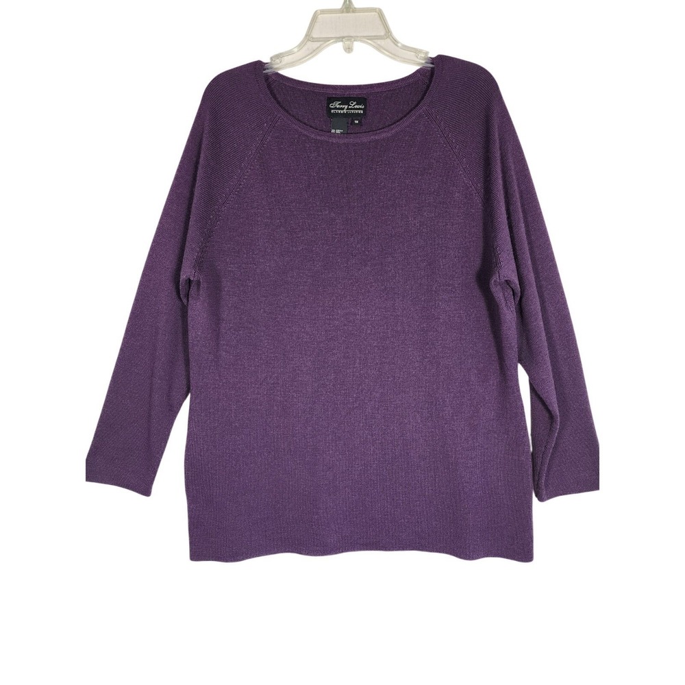 Womens 1X Purple Wool Blend Knit Sweater Layering Office Winter Cottage Academia - Picture 1 of 5